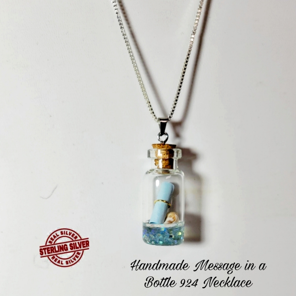 Message in a Bottle 🌊 925 Sterling Silver Box Chain Handmade Necklace 👀 - Picture 2 of 7